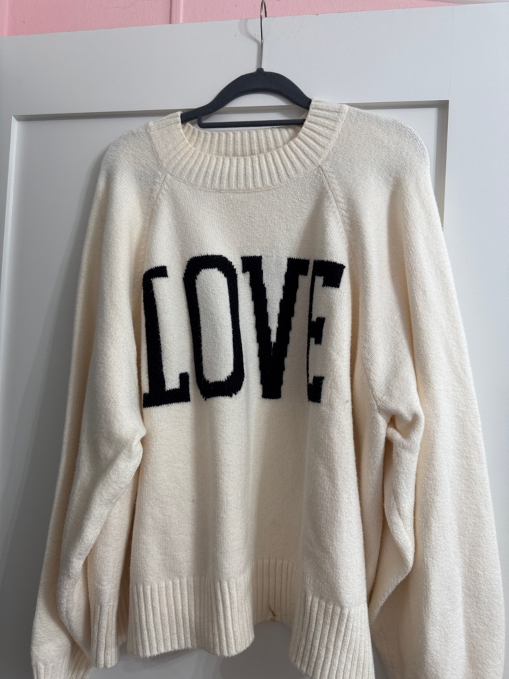 Old Navy Cream Knit Sweater with Black "LOVE" Text
